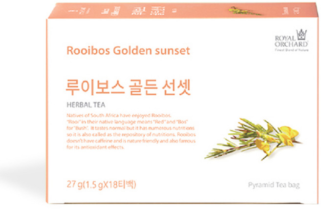 로얄오차드 루이보스골든선셋 차 효능 임산부에게 좋은 음식 귤피 티 티백 18개입, 1개, 1.5g