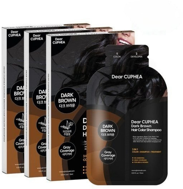 디어쿠페아 다크 브라운 헤어 컬러 샴푸 간편 염색약 3개 새치커버, 다크브라운