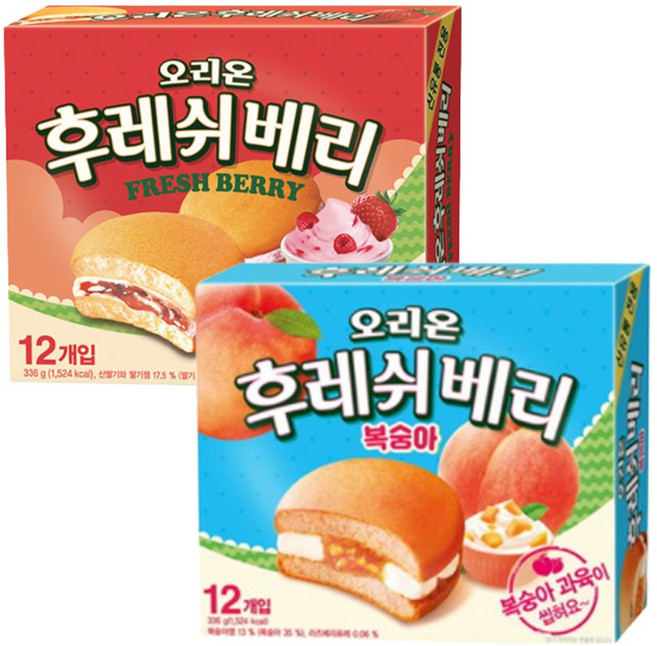 오리온 후레쉬베리 2종 (딸기+복숭아) 336g(12개입), 1세트, 336g