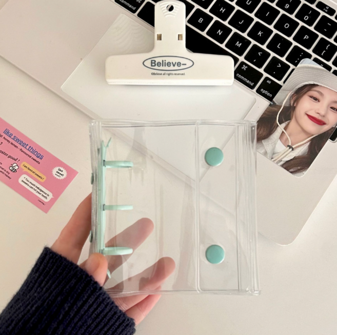 해피지니 미니3공 와이드 똑딱이 다이어리 현금바인더 포카앨범 포카 미니다이어리 투명다이어리 PVC 바인더 현금생활 저축챌린지, 1개, 민트