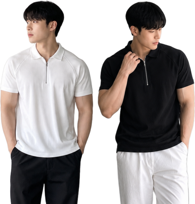 데일리핏샵 남자 여름 티셔츠 머슬핏 카라티 반팔 티 2종 세트