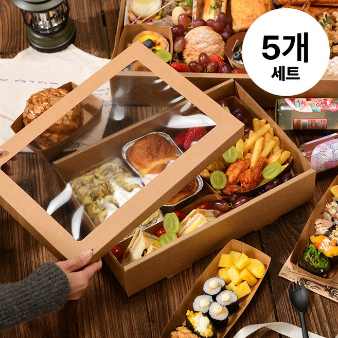 피크닉 디저트 선물 박스 크래프트 상자 포장 케이스 세트, 5개, 크라프트S