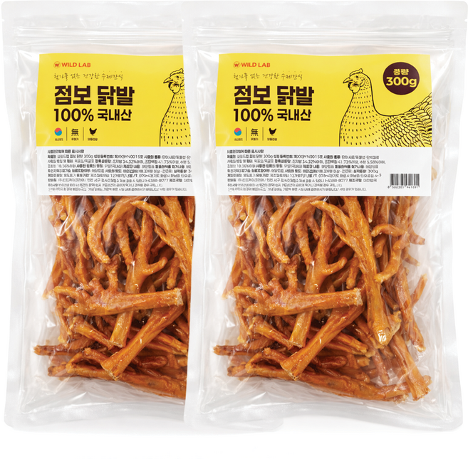 국내산 강아지 대용량 점보 숯불 수제간식, 300g, 2개, 닭발