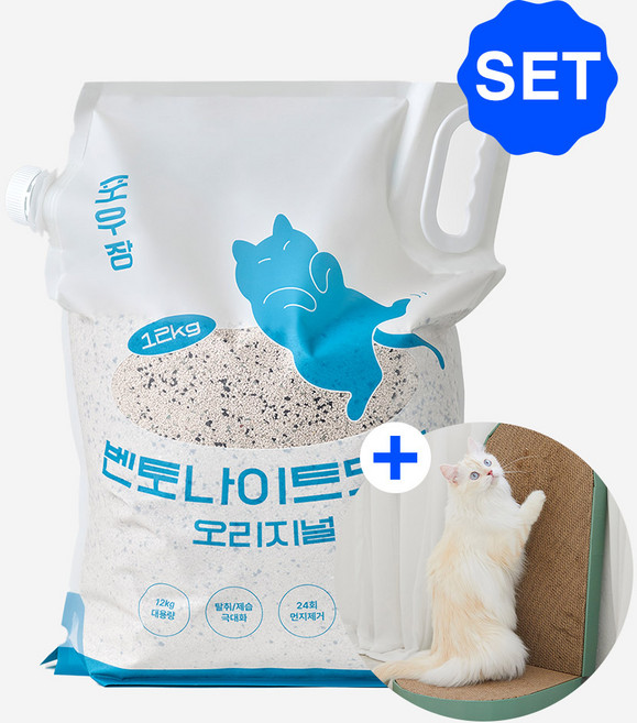포우장 벤토나이트 오리지널 고양이 모래 12kg + 냥쌤 스크래쳐 SET, 1