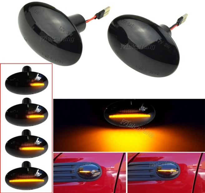 미니 쿠퍼 r55 r56 r57 r58 r59 cl-r56-lsm-sm led 다이나믹 사이드 마커 턴 시그널 라이트 순차 깜박이 라이트 용 2 개, 다이나믹 블랙