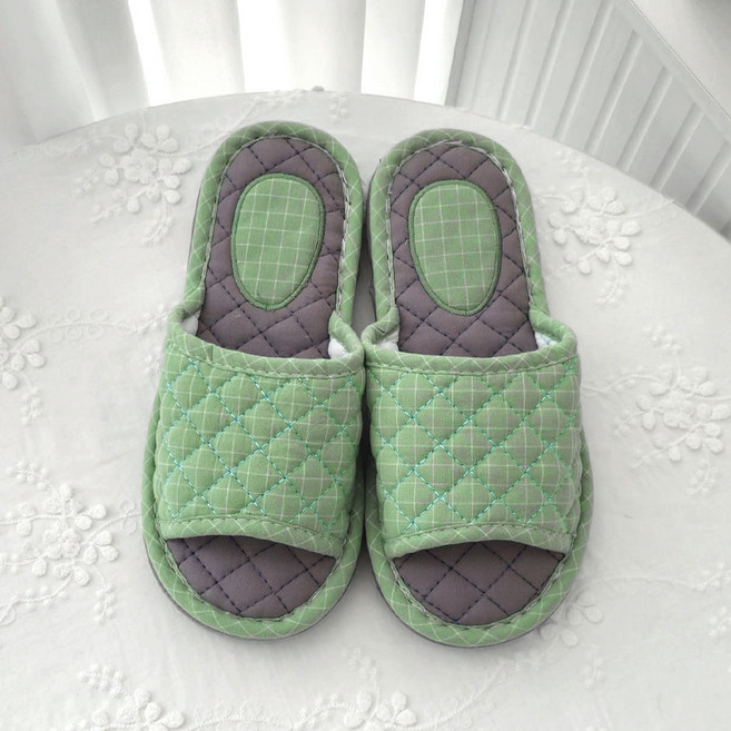 이엘로그 층간소음방지 3중쿠션 실내화 체크 에그 슬리퍼 커플 남녀거실화 4계절, 1개, 그린 (225~240mm)