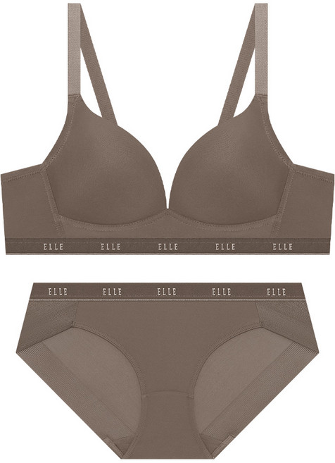 엘르이너웨어 [NEW] 에어로쿨 컴포트핏 노와이어 브라 팬티 세트 - 코코아