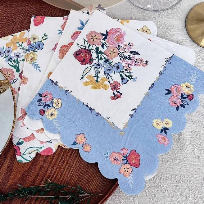 오릴리 파티 플라워 접대용 디자인 냅킨 엣지컷 라운드 플라워믹스, 1세트, 16개입, M 32cm