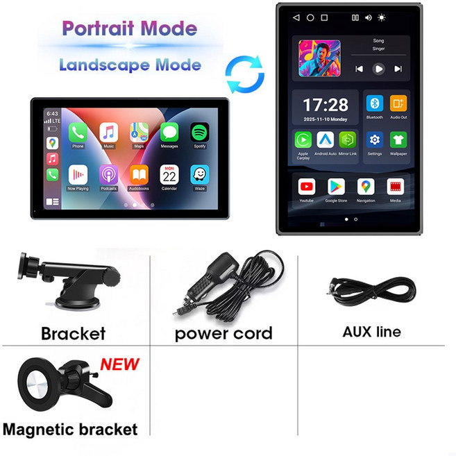 9인치 안드로이드 13 멀티미디어 플레이어 4G+64G 무선 카플레이 오토 GPS 내비게이션 지원 TPMS 가로 및 세로 화면, Android 13