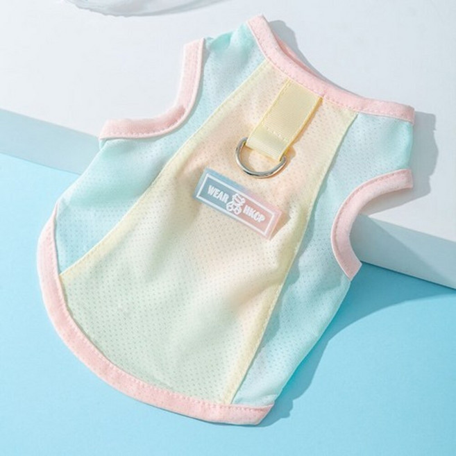 멍담 강아지 고양이 마카롱 쿨링티 경량소재 자외선차단, 1개, 옐로우