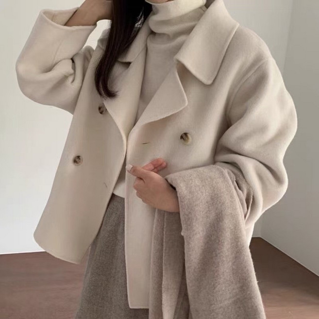 AT 韓國 法式氣質翻領毛呢外套 短版大衣 秋冬 女裝