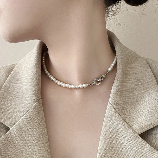 FANSYLI 진주목걸이 고급 도금 비즈 목걸이 6mm 8mm 10mm 혼주목걸이 쇄골목걸이 선물 W2504A15