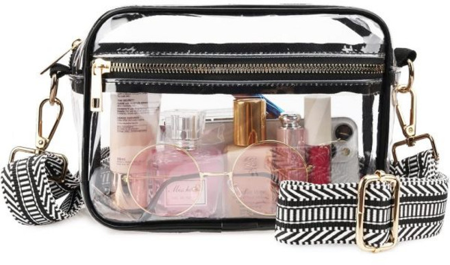 웨딩헬퍼 클리어 크로스바디 백 투명 가방 스타디움 승인 지갑 조절 스트랩 스포츠 콘서트 페스티벌용, 검정 - 색상 1, 1개