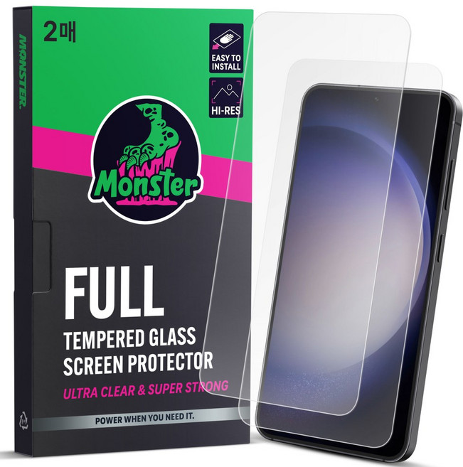 몬스터 고화질 슈퍼강력 투명 강화유리 휴대폰 액정보호필름 2p + 똥손탈출 부착틀, 1세트