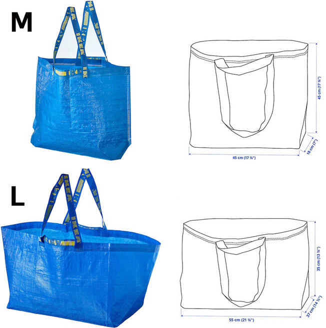 이케아 프락타 쇼핑백 블루 장바구니 분리수거 빨래방 캠핑용 시장 수납 짐가방 원룸이사, 블루 L사이즈 602.992.19, 1개