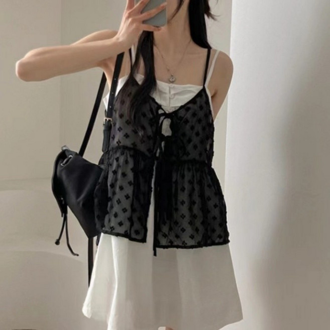 아이엠몽 여성 시스루 레이어드 매듭 블라우스