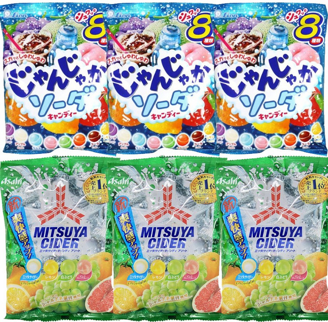 잔자카 소다캔디 3봉 + 아사히 미츠야 사이다 캔디 3봉, 666g, 1세트