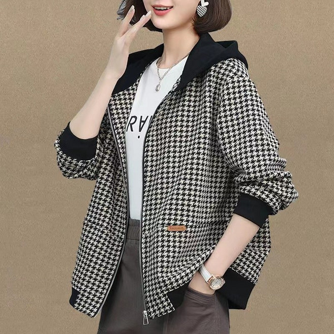 빌리즈빈 봄 솔리드 후드 체크자켓 여성 후드 집업자켓 1411