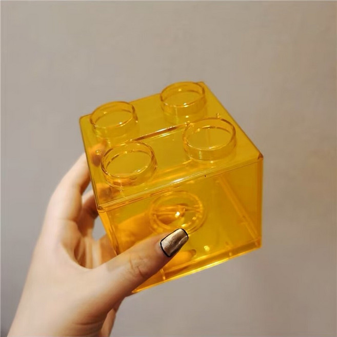 積木存錢筒 透明可堆疊儲蓄罐 9x9x9公分 多色創意撲滿, 黃色, 1個