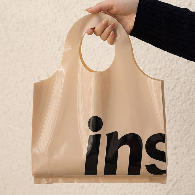 ins 服裝店手提袋 加厚防水塑料袋, 1個, 卡其色ins(25個裝)大號43*55側9
