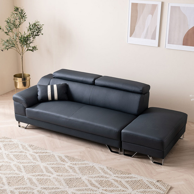 세계로가구 에노스 3인 신소재 인조가죽 소파 3인용 쇼파, 로얄네이비(착석시 팔걸이 우측), 보조스툴 비포함