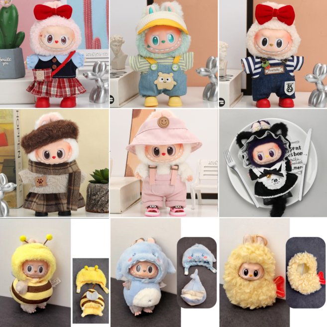 라부부 인형 옷 1~3세대 모음전(15cm~17cm/인형미포함)/팝마트 의상 악세서리 꾸미기 키링, 09.블루상어, 1개