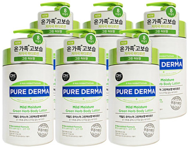 엘지 온더바디 바디로션 퓨어더마 마일드 모이스처 그린허브향 1000ml 6개, 1L