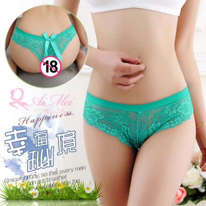 Ai Mei 蕾絲花邊T字褲 幸福秘境, 珊瑚綠