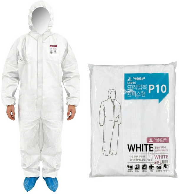SB 일회용 작업복 원피스 방진복 방역복 분진복 보호복, XXL, 10개, 화이트