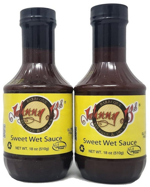 Wet Sauce Barbecue and Dry Rubs Johnny B's 532.3ml(18온스) 켄터키 자랑스러운 스파이시 또는 스위트 유 셀렉션 (스위트 웻 소스) 2팩, 스위트 웻 소스