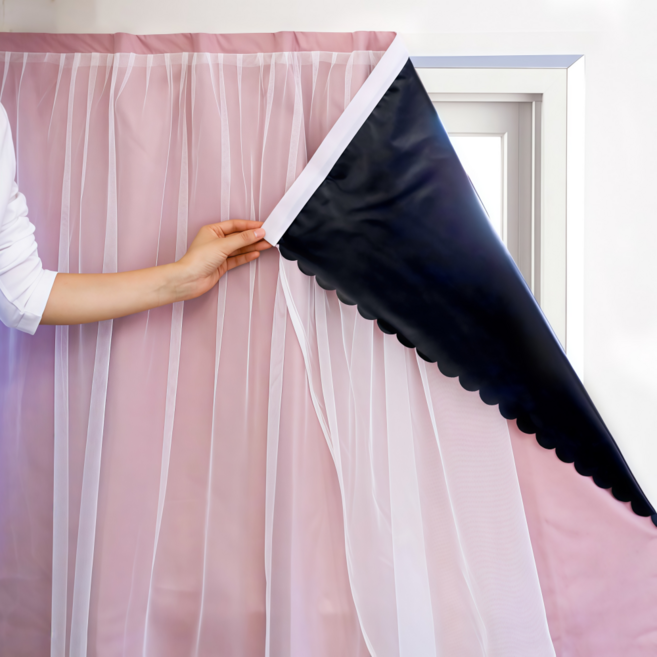 Trendigo 무타공 붙이는 암막커튼 창문형 완벽 빛차단 벨크로 커튼 세트