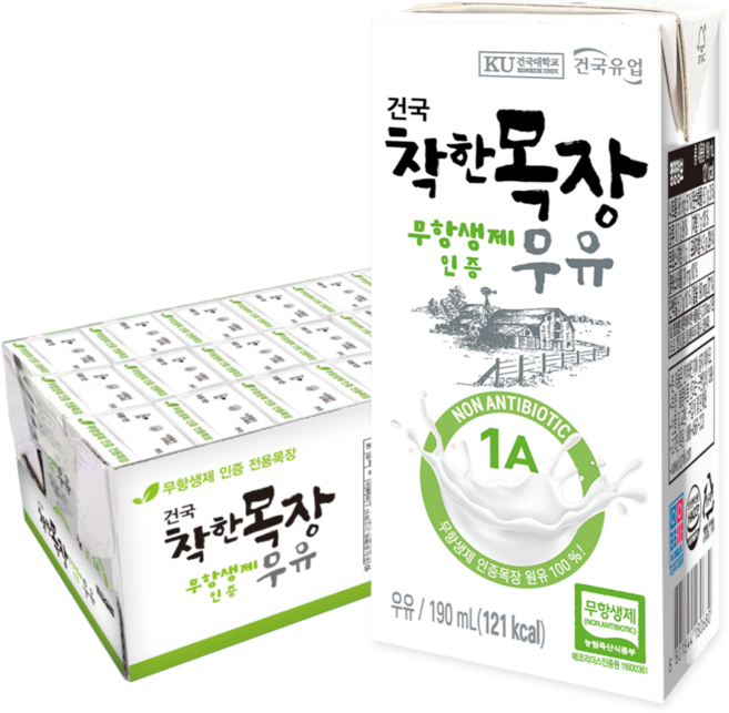 [건국우유] 건국 착한목장무항생제멸균우유 24입, 190ml, 24개