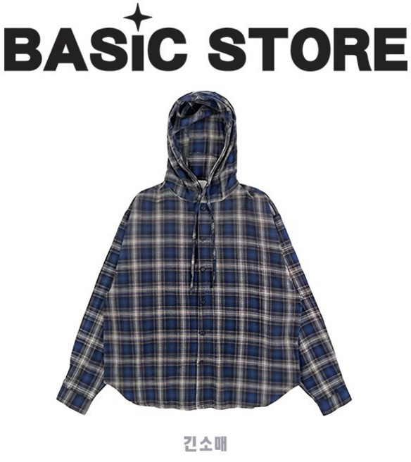 BASIC 韓國連帽格紋襯衫 寬鬆 秋冬襯衫
