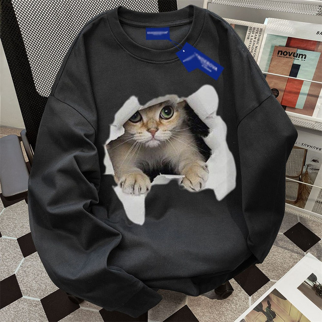 TKX 여성용 맨투맨 귀여운 고양이 프린트 스웨트셔츠 캐주얼 편안한 데일리