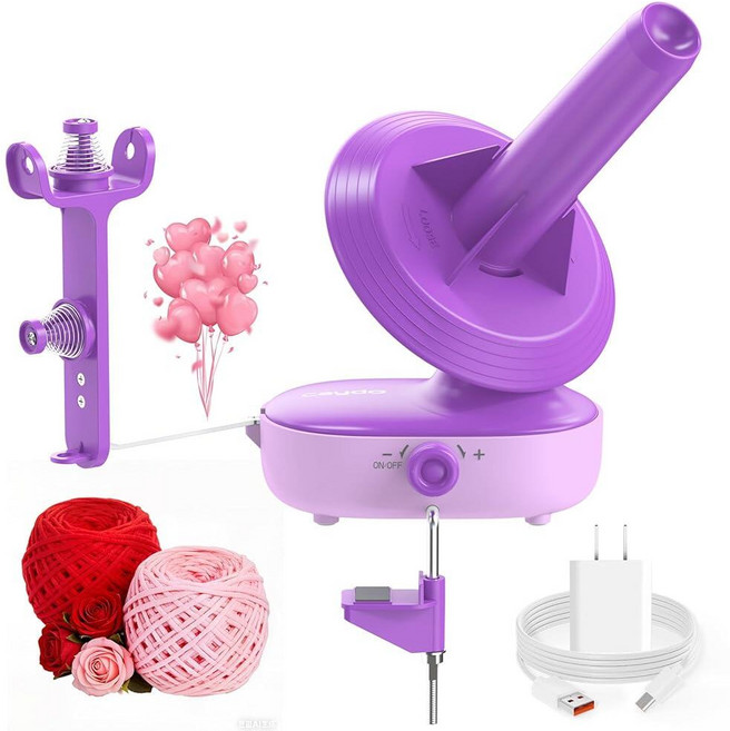 Caydo Electric Yarn Winder Pro 코바늘 뜨개질용 283.5g(10온스) 대형 자동 볼 와인더 듀얼 스프링 강한 장력 스텝리스 스피드 실 케이크 스피너, Purple Electric