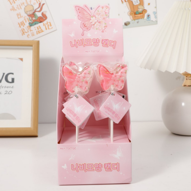 캔디마켓 웨이톡톡 나비모양캔디 롤리팝 무설탕 막대사탕 꽃집 어린이집 빵집 행사추천, 12개, 14g