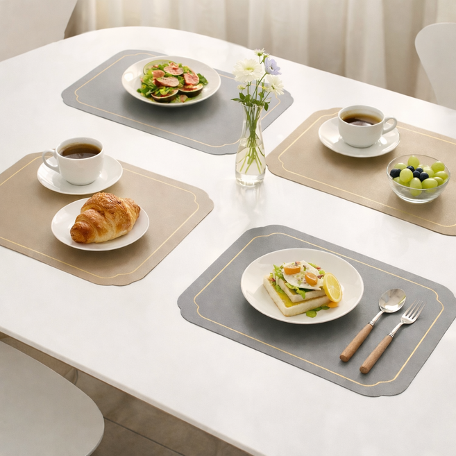 에니픽 양면 방수 세척편한 테이블매트, 4개, 45x30, 그레이+골드