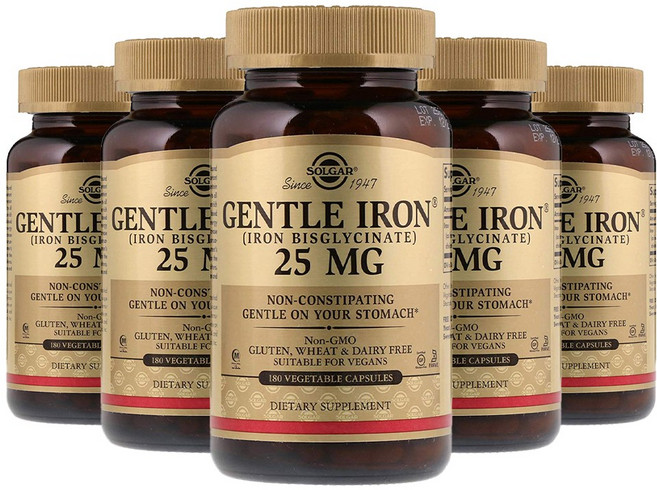 [정품 미국 배송] 솔가 젠틀 아이언 180정 (베지캡슐) Solgar Gentle Iron 25mg 180정 -5개 SET, 900정, 1세트