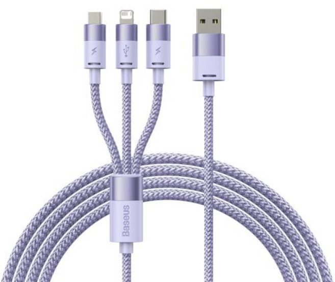 Baseus 3 in 1 USB 케이블 iPhone 14 13 Pro 3.5A 마이크로 USB 유형 C 삼성 Xiaomi Poco 휴대 전화 케이블 코드 용 고속 충전, 1개, 1.2m, 보라색