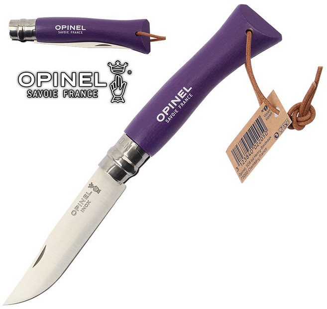 Opinel 오피넬 클래식 7 칼라코드 바이올렛 (가죽끈) 주방용 접이식 나이프, 1개