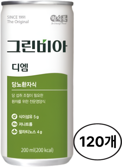 정식품 그린비아 디엠 당뇨환자식 저나트륨 200ml 120캔, 120개