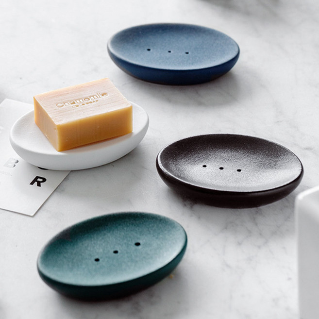 도자기 심플 물빠짐 배수 비누받침대 4color, 화이트, 1개