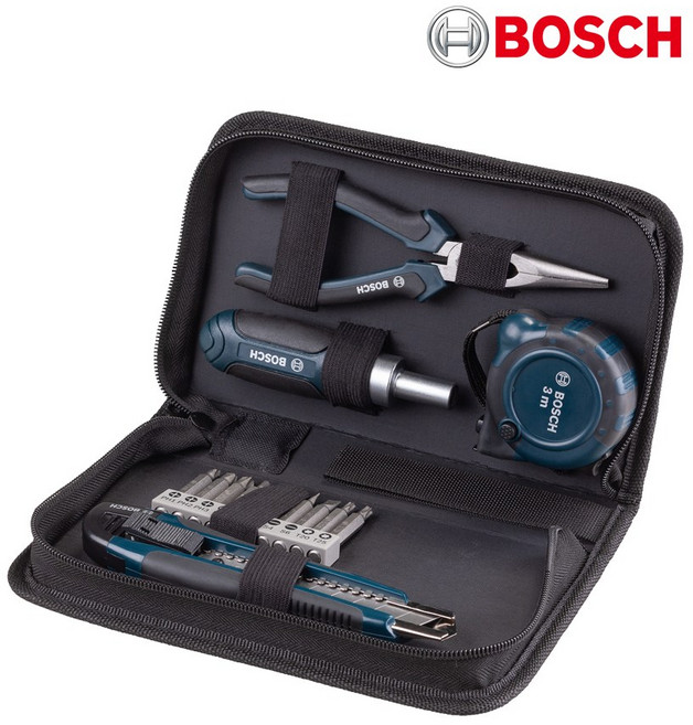 보쉬 핸드툴 세트 14PCS 악세사리 롱노즈 플라이어 스크류드라이버 라쳇 커터칼 줄자, 1개