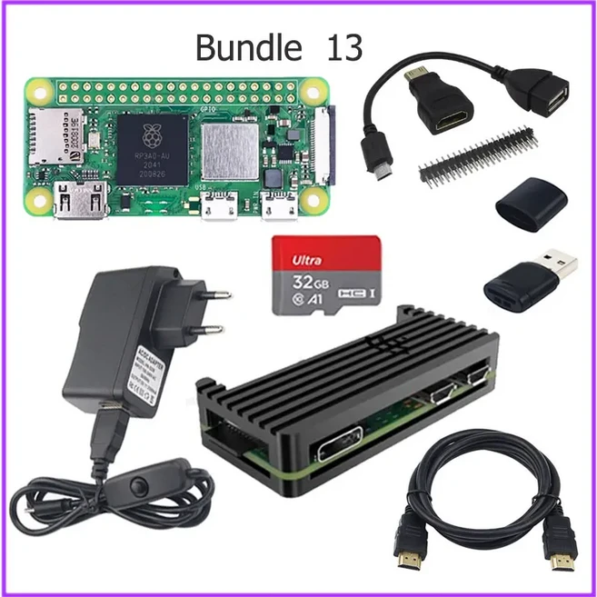 Raspberry Pi Zero 2W 쿼드 코어 64비트 Cortex A53 Bluetooth BLE 및 WiFi 0 옵션 케이스 전원 공급 장치, 10 Bundle 13, 10 Bundle 13