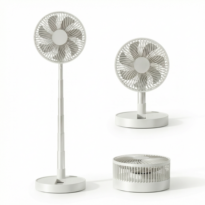 마술사 무선 접이식 탁상용 선풍기 타이머 자동회전 길이조절가능 무소음, 화이트, F46D