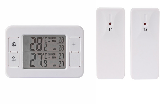 온도계시계 무선 변속기 LCD 디지털 알람 냉장고 전자 센서 실내, 1개, 01 White