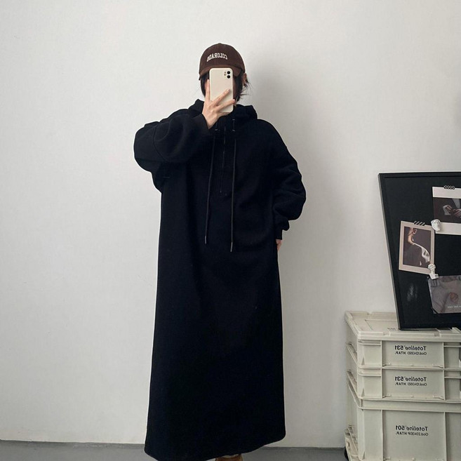 加絨連帽衛衣裙 寬鬆休閒長袖