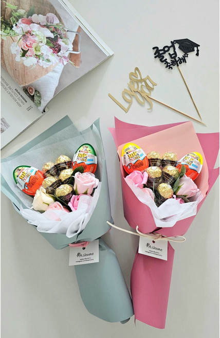 아솜 킨더조이 비누꽃다발 (킨더조이2p + 페레로로쉐 5p), 민트, 꽃추가X, 픽추가X