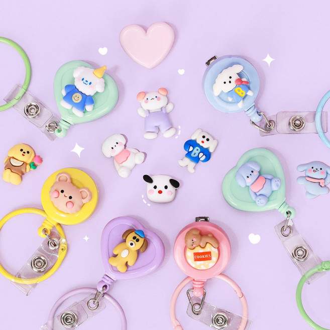 너스키니 댕댕 강아지 모음 테이프걸이 강력 집게형 간호사 릴홀더 테이프걸이 간호사용품 사원증 출입증 목걸이 간호사 릴홀더, 하트파스텔(스카이블루), 5턱받흰댕