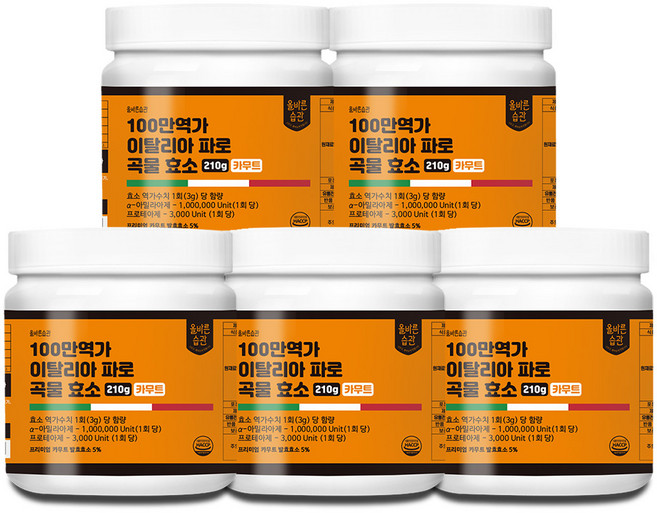올바른습관 100만역가 카무트 파로 곡물 효소 미숫가루맛, 5개, 210g